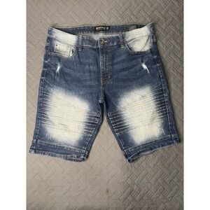 Southpole Slim Denim Shorts Mens 34 Dark Blue Faded Wash Stretch Hip-Hop